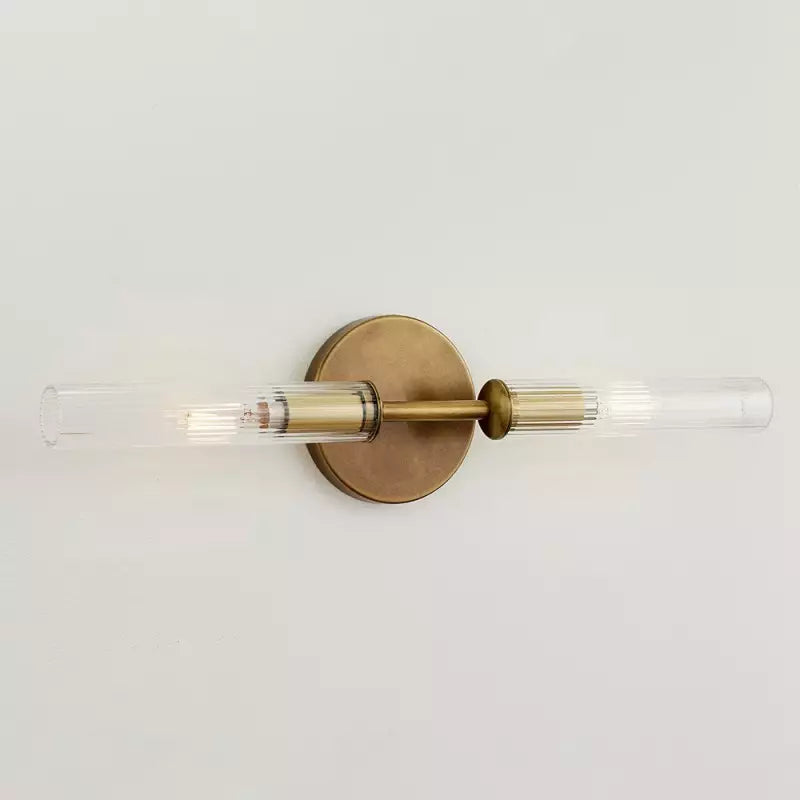 Alice Rustikale transparente Cooper-Wandleuchte mit geripptem Glas und Doppelröhre