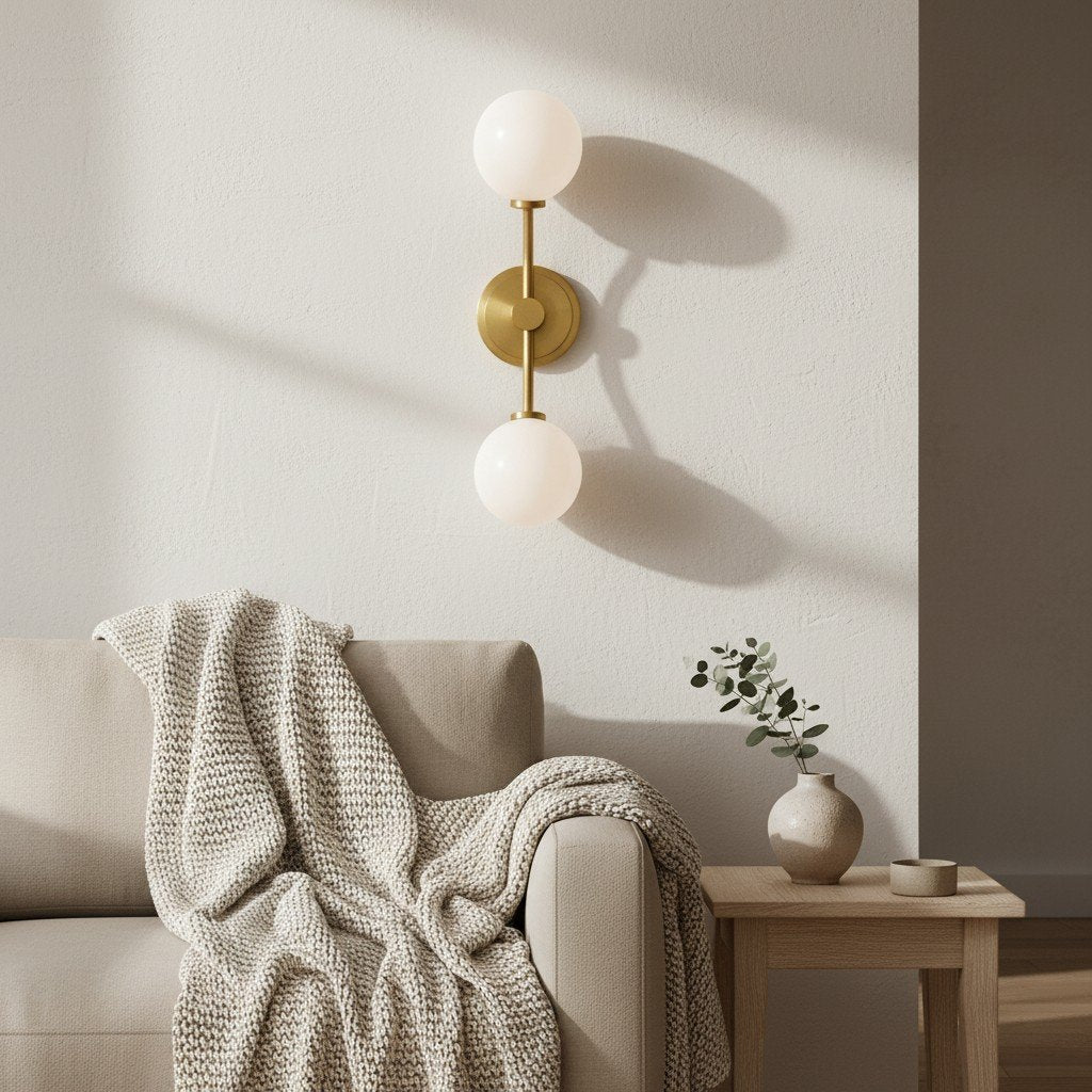 Arden Glass 2 Light Iron Wall Sconce - Modern Curved Design for Bathroom or Hallway