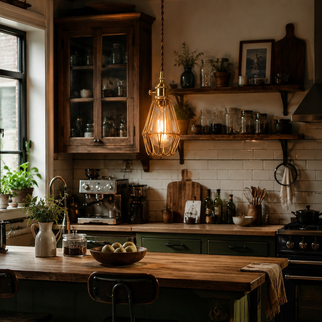 Vintage Brass Cage Pendant Light