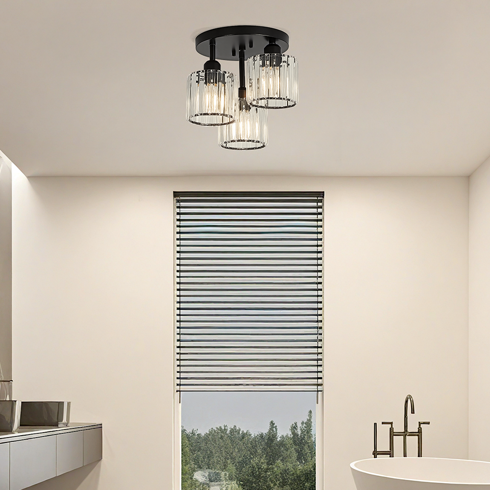 Modern Crystal Ceiling Light - Multi-head Semi Flush Mount for Bedroom