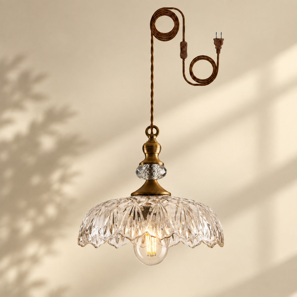 Verdoma Blumen-Glaspendelleuchte mit Stecker