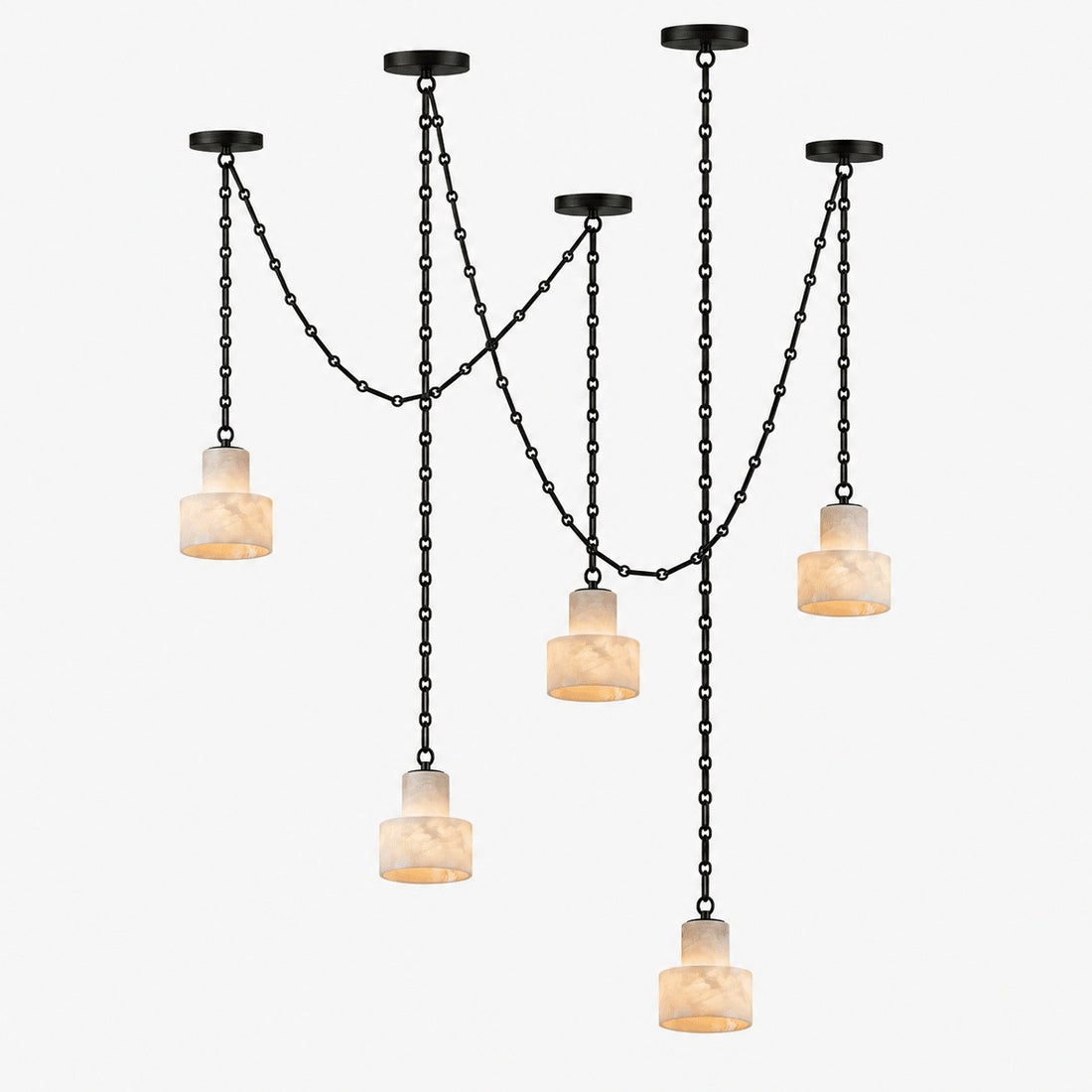 Black Metal Alabaster Frosted Shade Hardwired Chandelier
