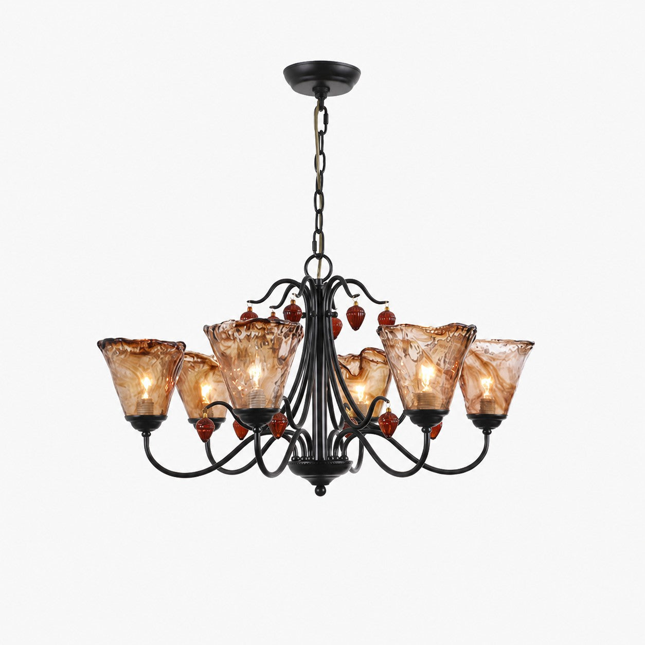 Upward Amber Tulip Glass Metal Chandelier
