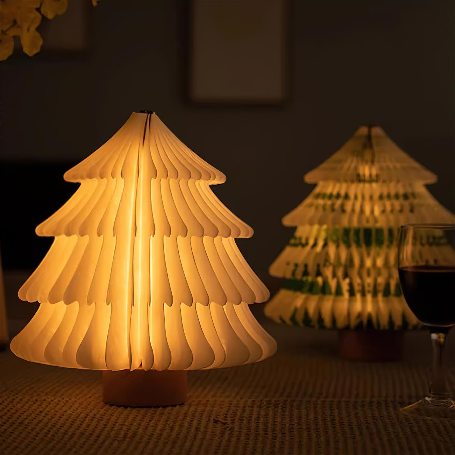 Foldable Christmas Tree Table Lamp - Wooden LED Light for Living Room