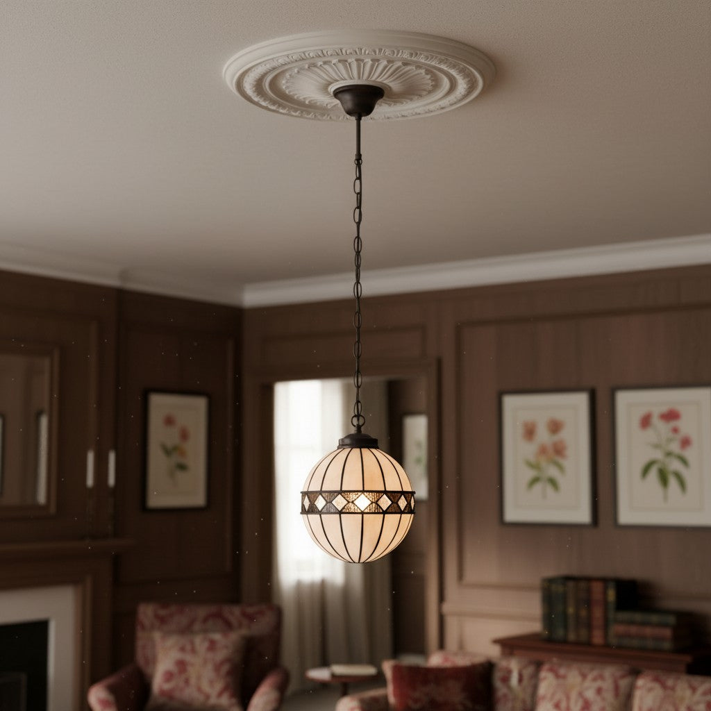 TF Fargo Tiffany Style Globe Pendant – Handcrafted Art Glass Sphere Light for Kitchen Island