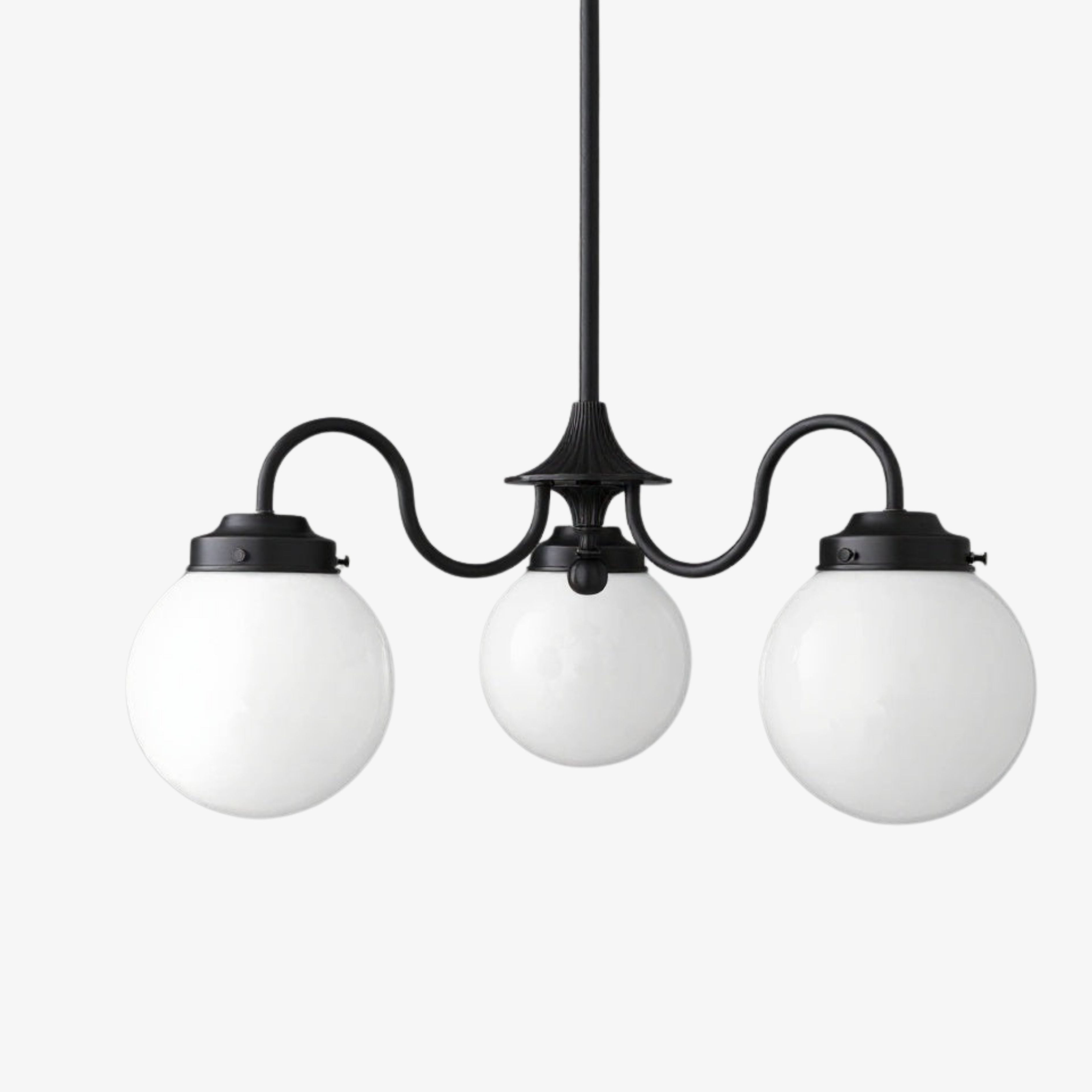 Glorica Glass Vintage Globe Kronleuchter – Messing 3-flammige Hängeleuchte aus Milchglas