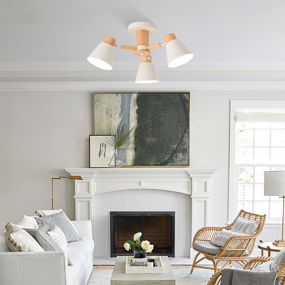 Wooden Ceiling Light - Flush Mount Living Room Lamp Natural