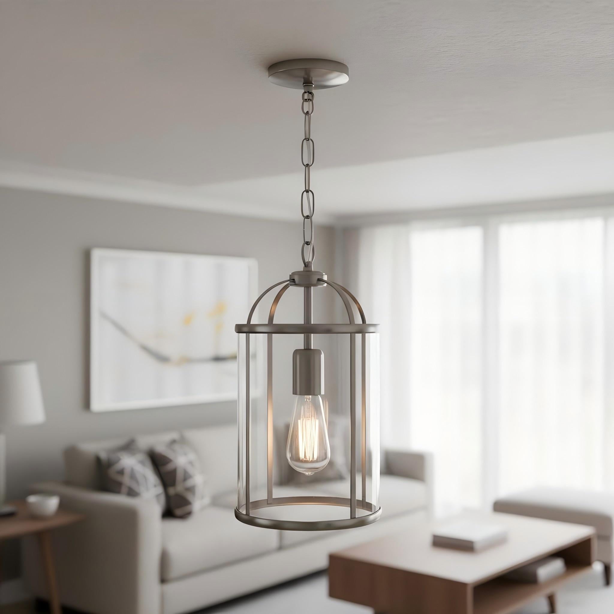 Luxvana Bell Shaped Glass Pendant Light - Industrial Metal Lantern Design Fixture for Kitchen