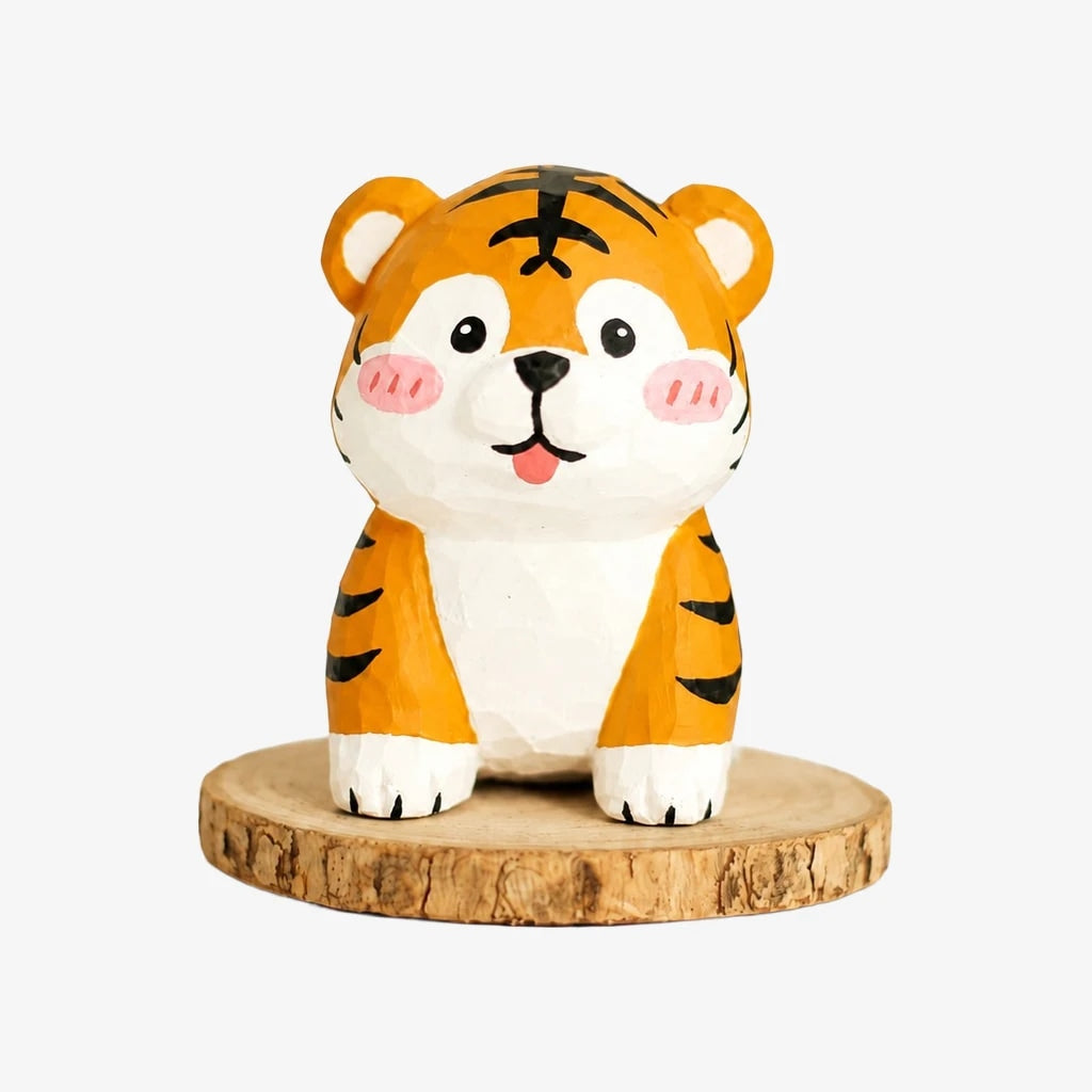 Hand-Carved Wooden Chinese Zodiac Animal Figurines