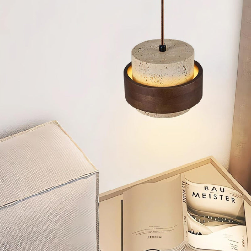 Moderne zylindrische Travertin-Steinsäule Pendelleuchte