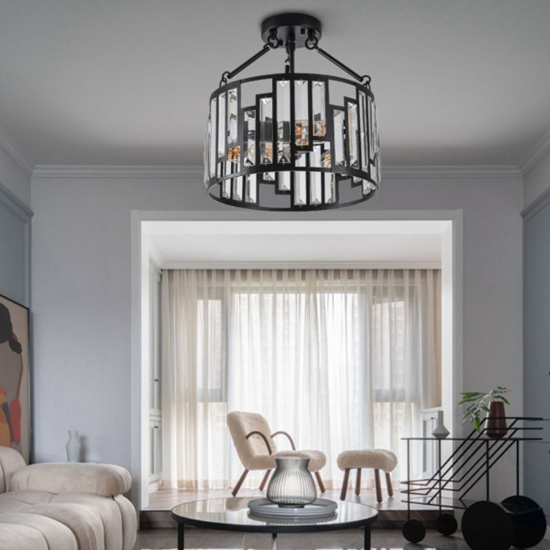 Industrielle Käfig-Deckenlampe aus schwarzem Kristall