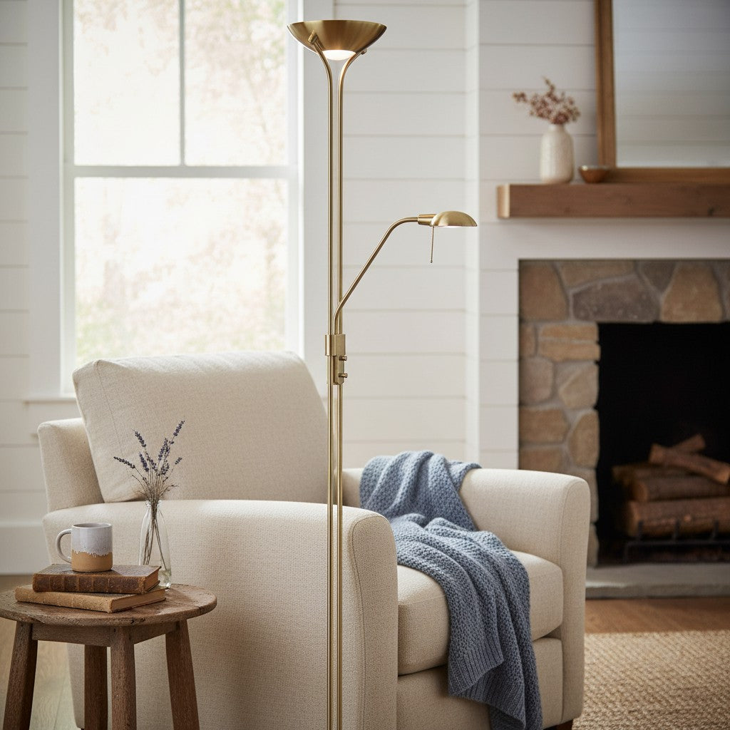 Linexis Art Deco Metal & Opal Glass Floor Lamp – Dual-Light Design for Modern Interiors