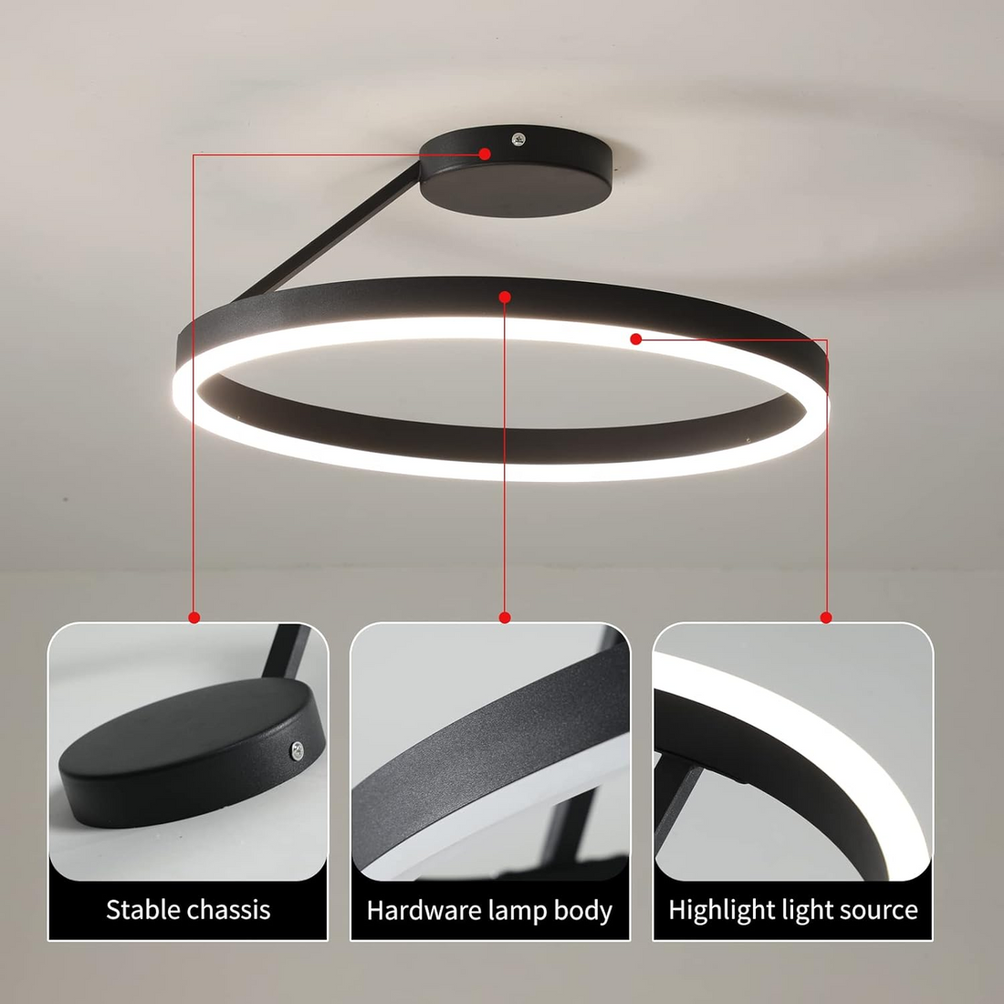 Metal Circle Ceiling Light - Minimalist LED Lamp for Living Room