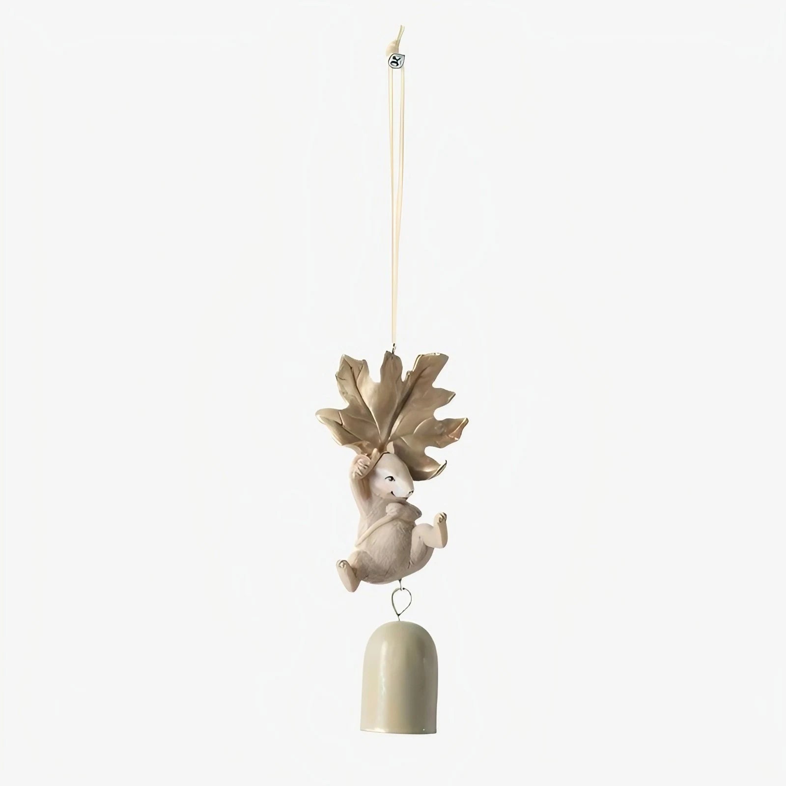 Style A warm ivory mouse holding leaf wind chime