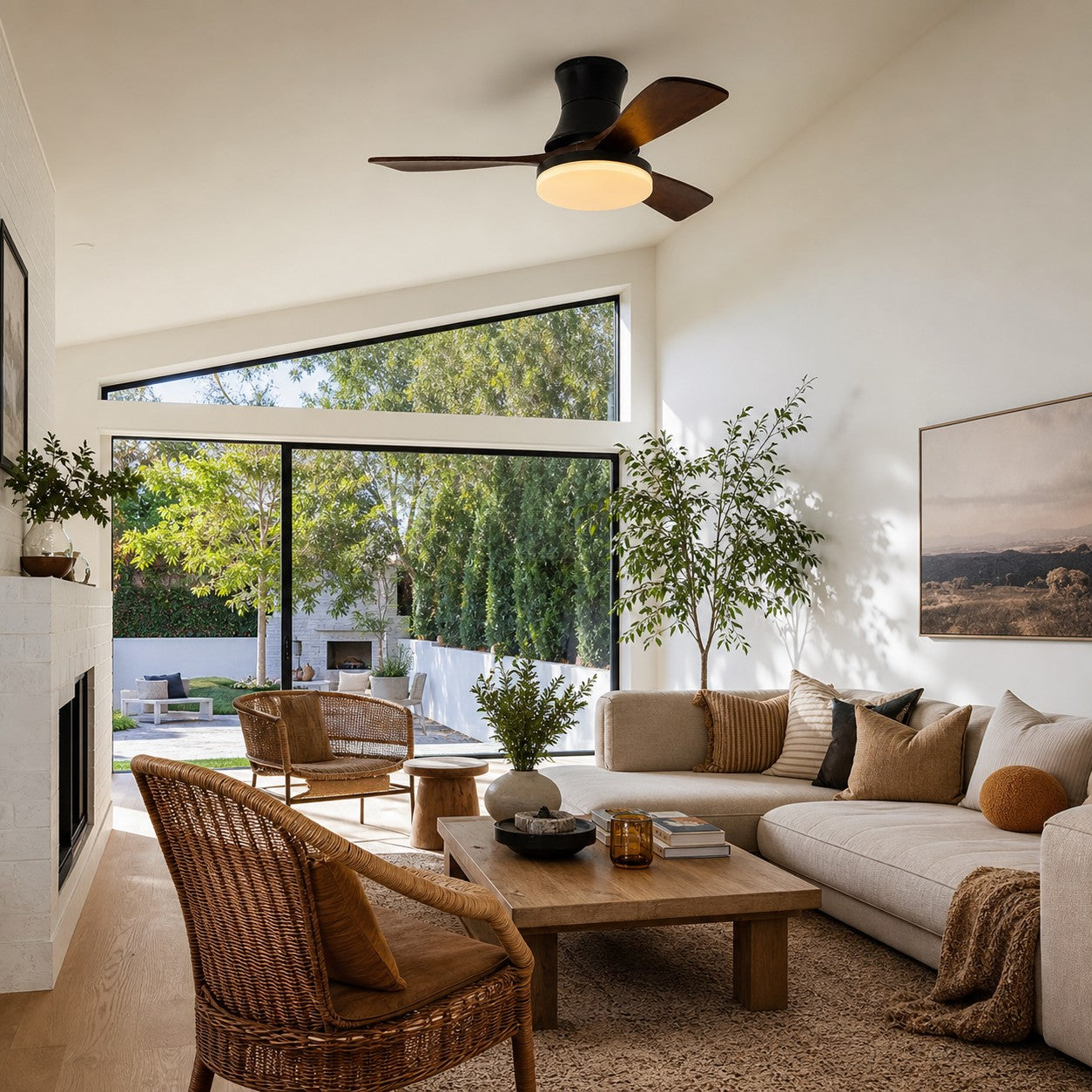 Black walnut ceiling fan light in a living room
