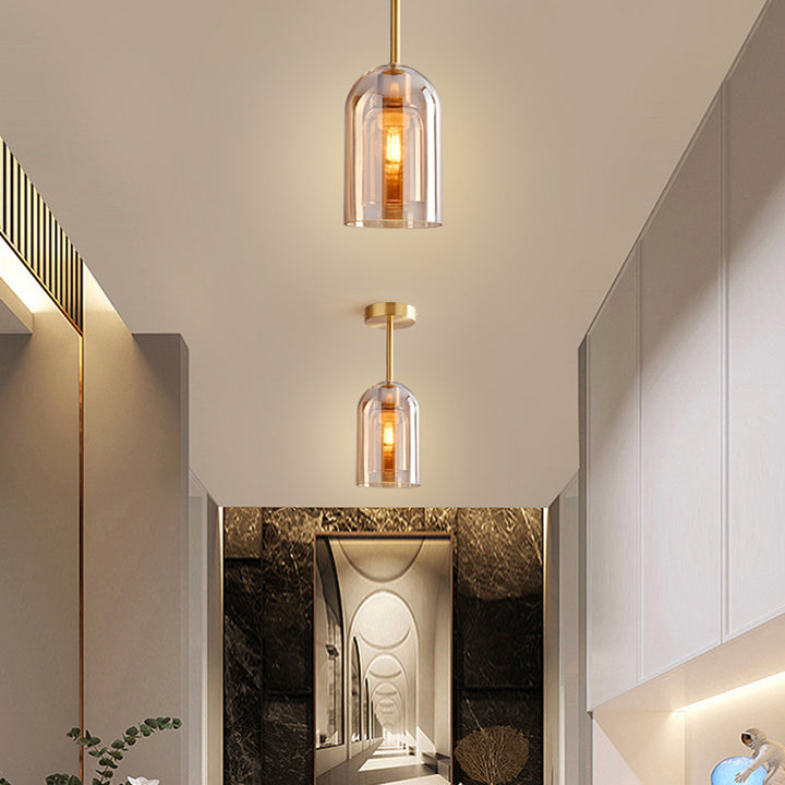 Clear Glass Pendant Light - Modern Cylindrical Lamp For Hallway