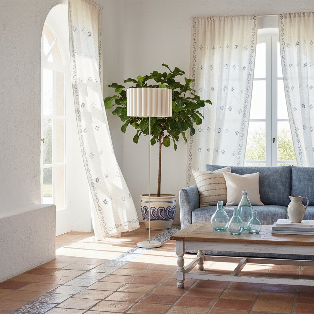 Velura Stand Floor Lamp - Beige Linen Shade and Metal Stand