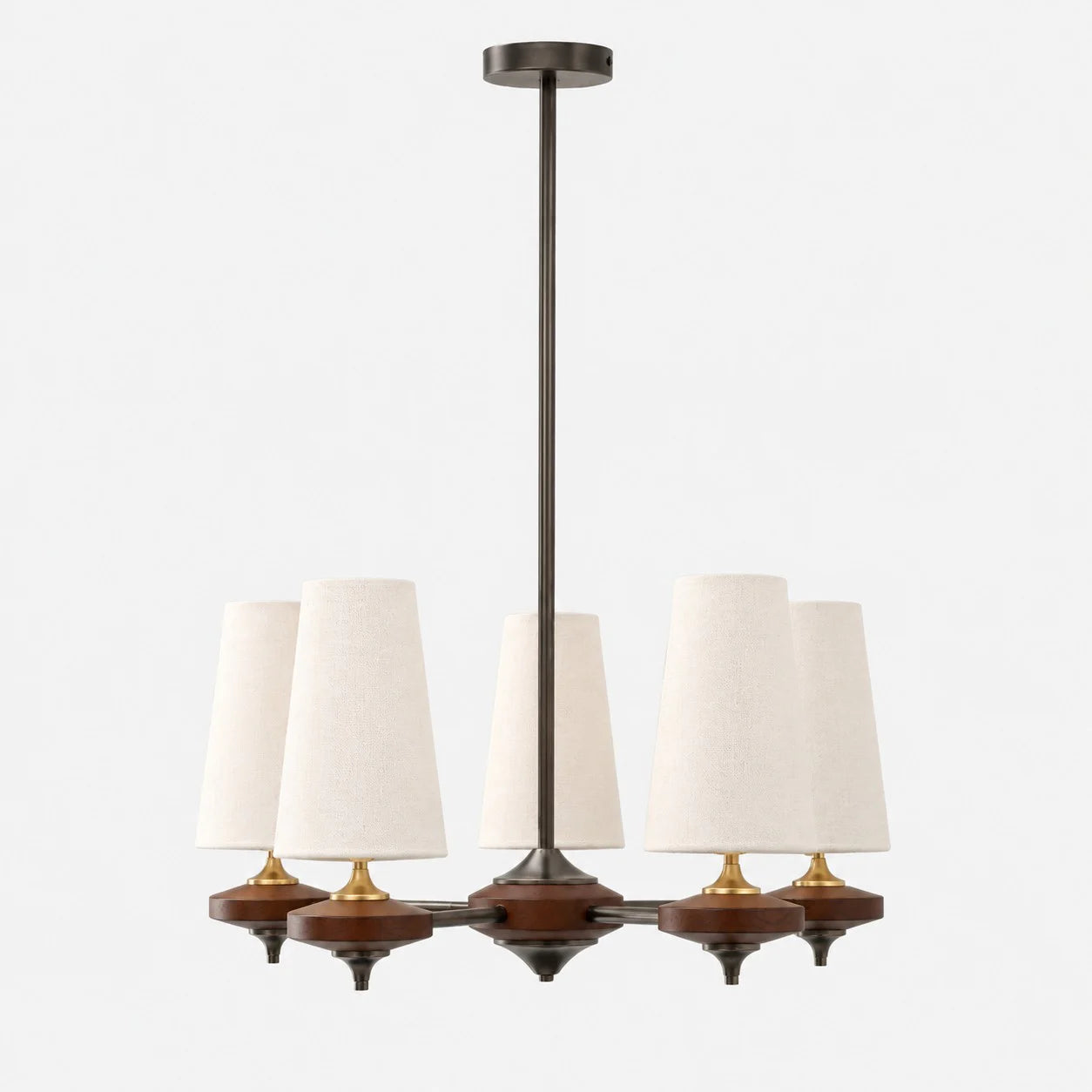 5-light Hour Rho chandelier with white velvet shades