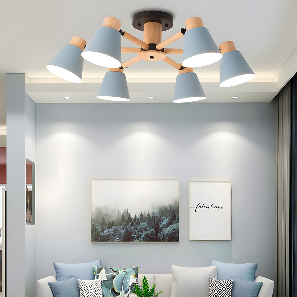 Wooden Ceiling Light - Flush Mount Living Room Lamp Natural