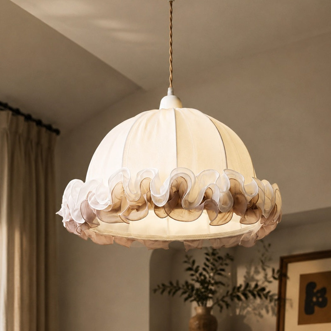 French Vintage Ruffled Fabric Pendant Light