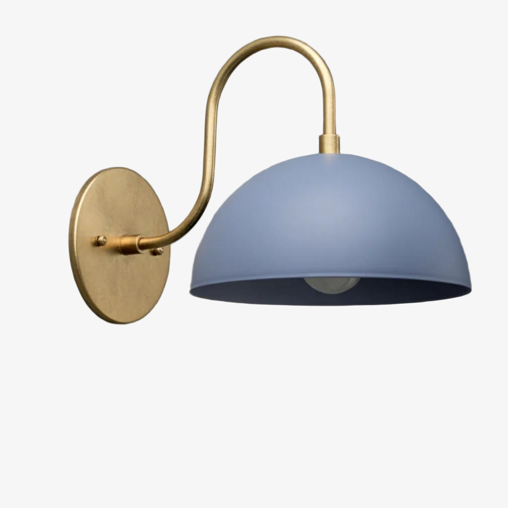 Curva Metal Industrial Wall Sconce - Curved Brass Arm - Hammered Dome Light Fixture