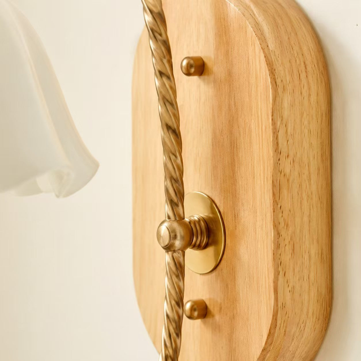 Vintage Floral Ceramic Shade Wooden Wall Sconce
