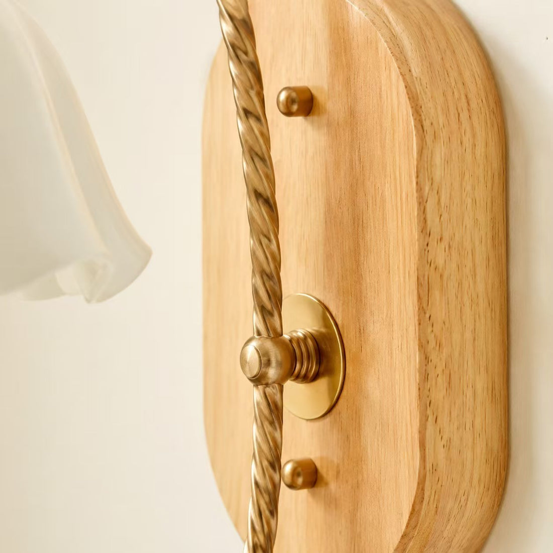 Vintage Floral Ceramic Shade Wooden Wall Sconce