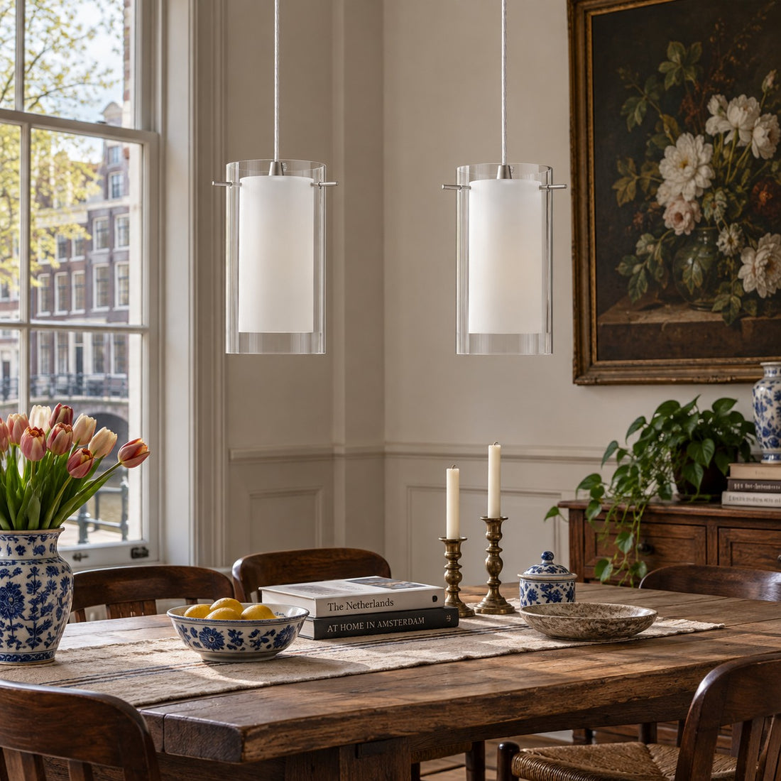 Modern Double Glass Pendant Light With Chrome Finish
