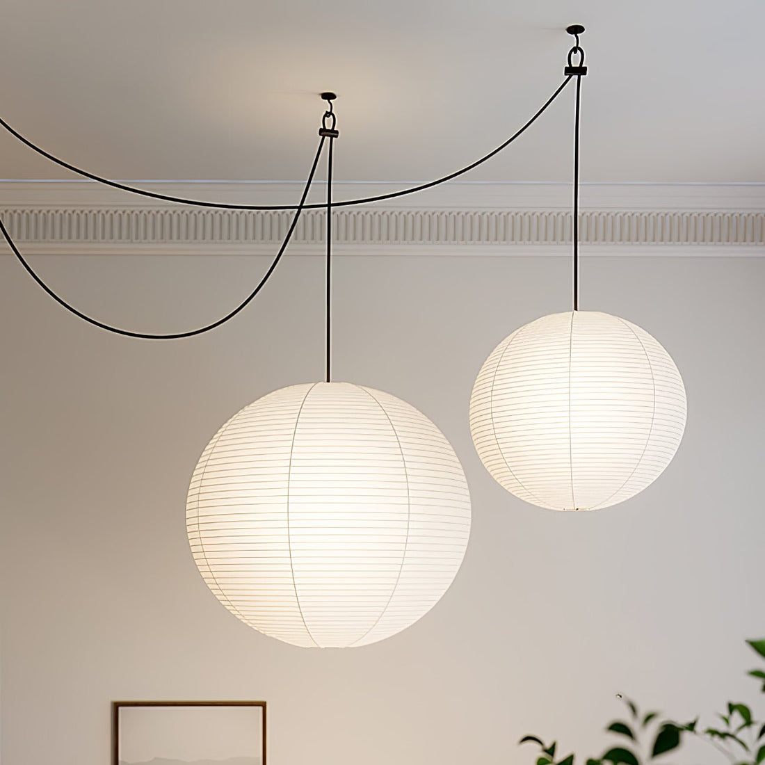 Mid-Century Pendant Swag Light - Japanese Paper Lamp for Bedroom