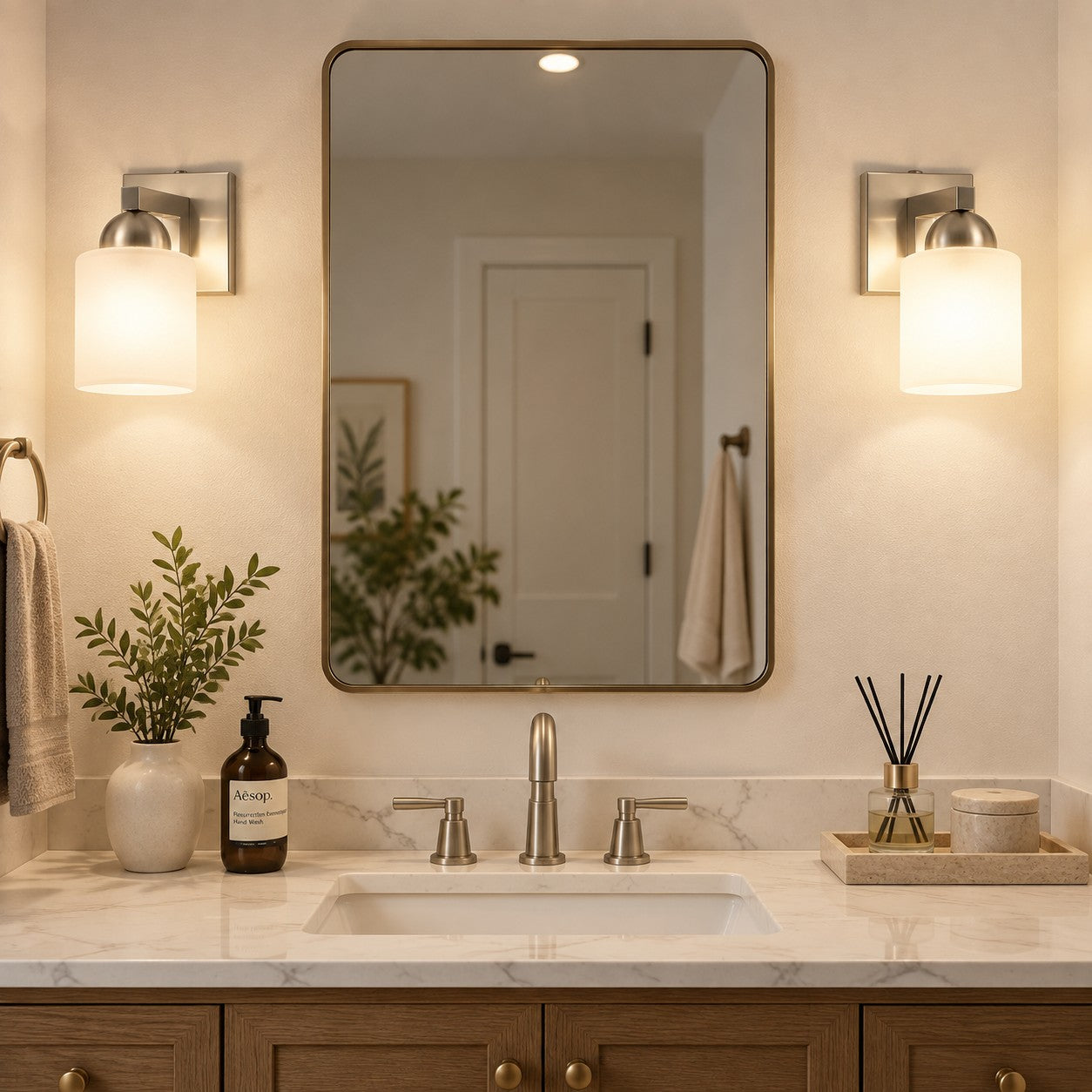 Modern Metal Vanity Light with Glass Shades for Bathrooms