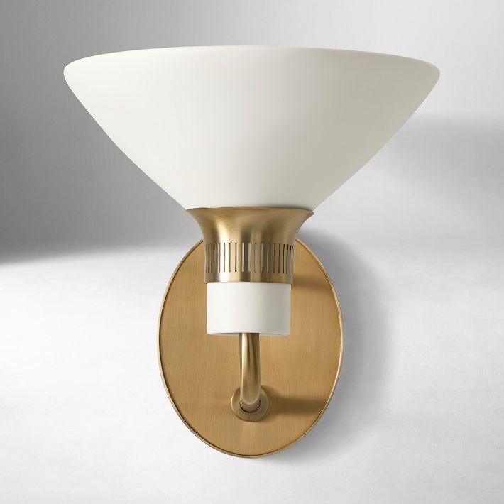 Calvor Champagne Bronze Sconce – Porcelain Ivory Shade Hardwired Wall Light