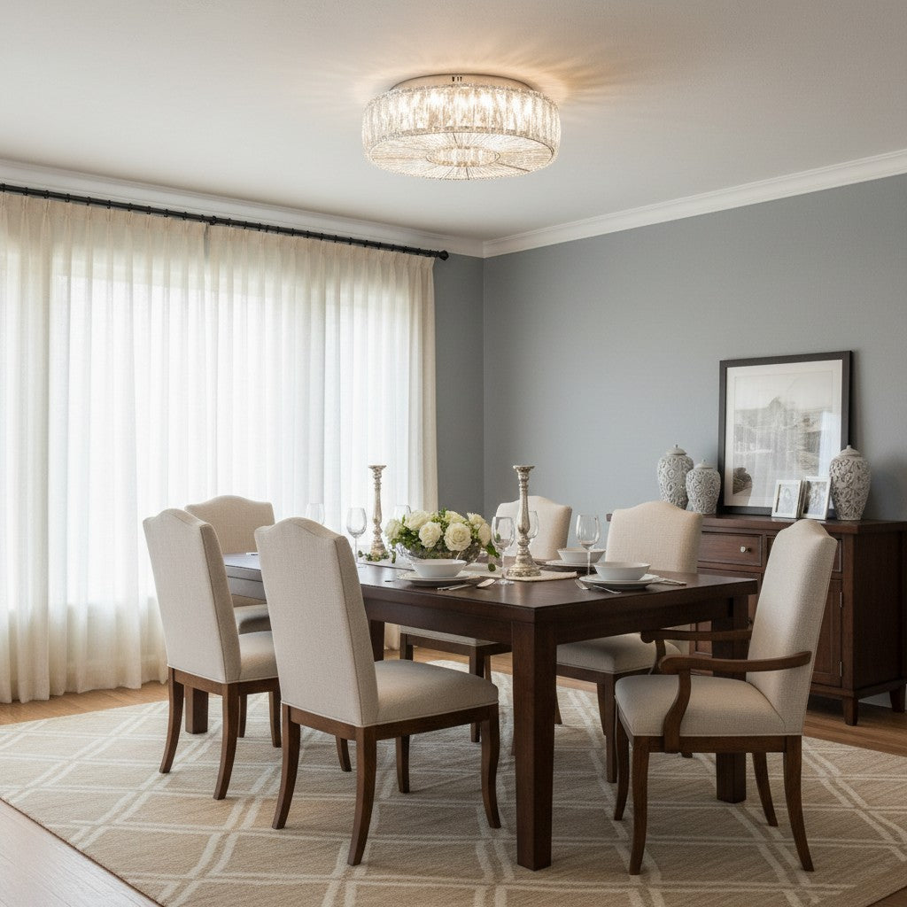Clereon Elegant Round Flush Mount Ceiling Light – Modern Glass Design for Living Room