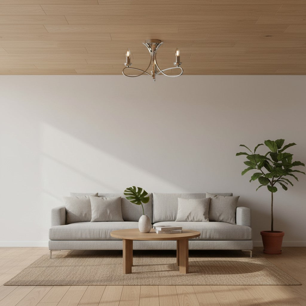 Foline 3-Light Ceiling Fixture with Sweeping Arms - Polished Nickel Semi-Flush for Dining or Entry