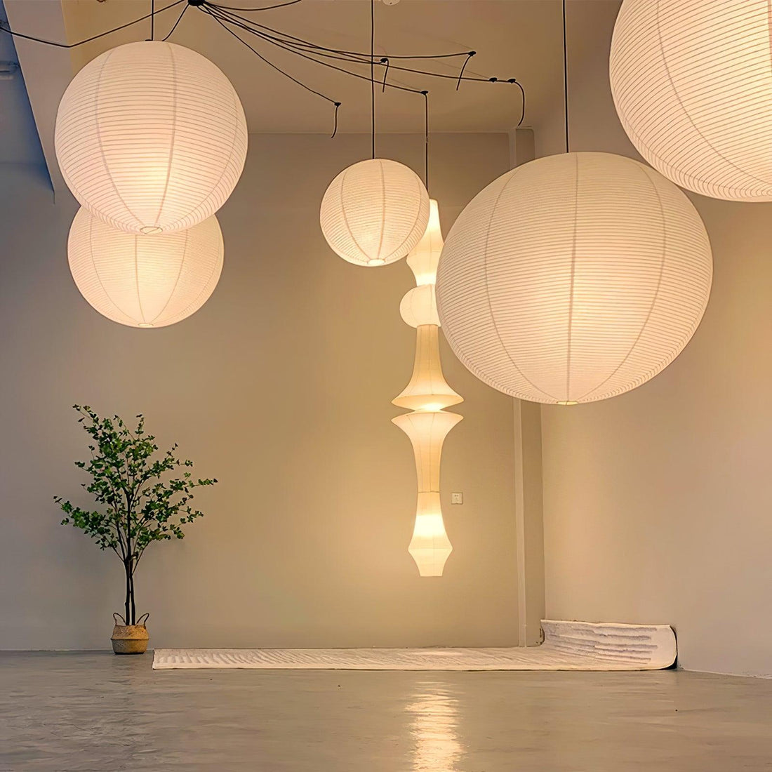 Mid-Century Pendant Swag Light - Japanese Paper Lamp for Bedroom