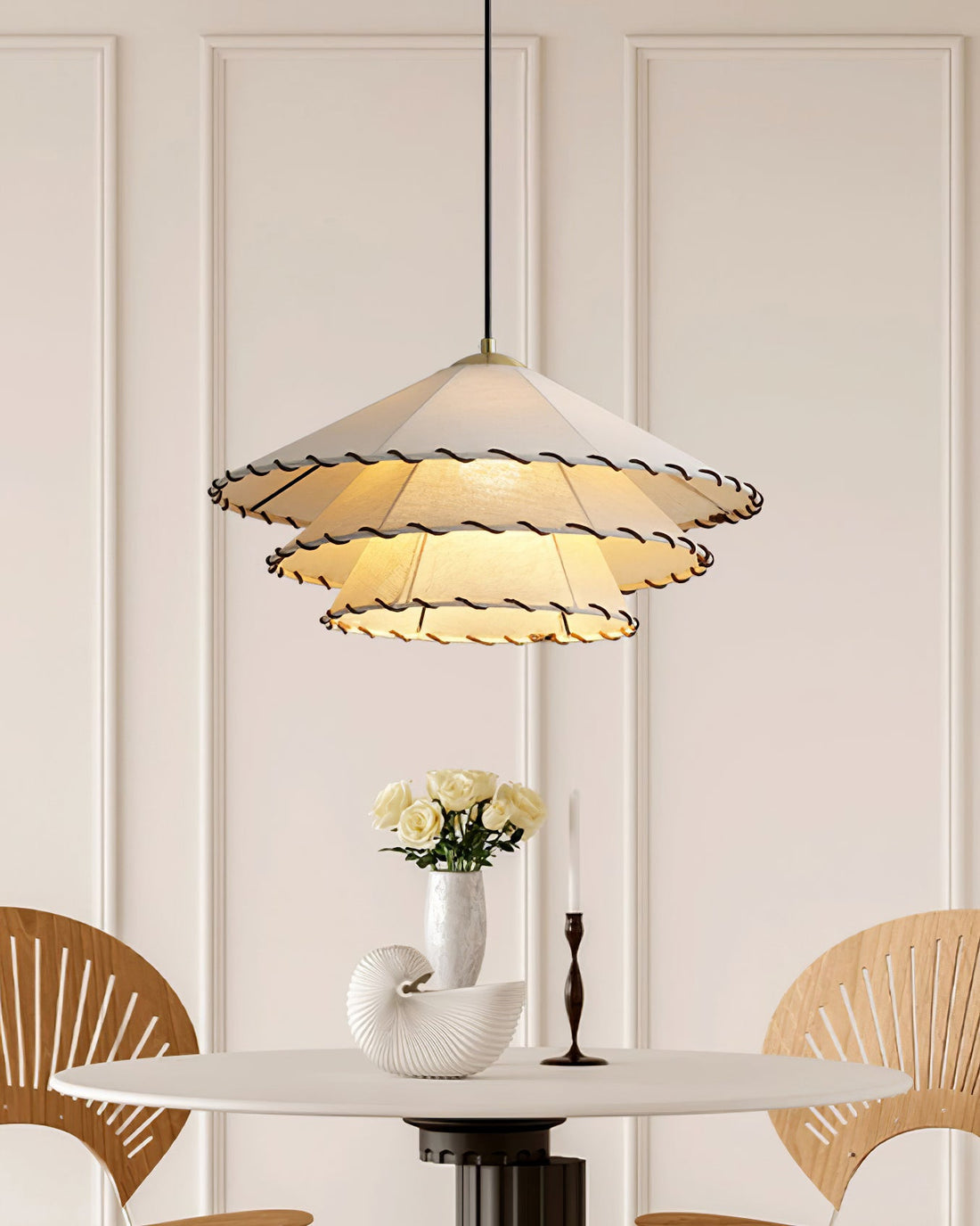 White Fabric And Metal Plug-In Pendant