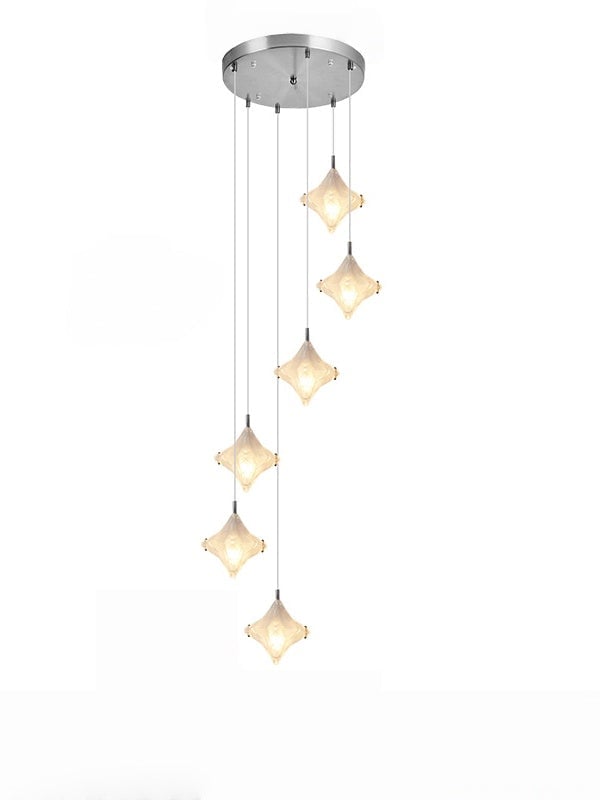 Art Deco Star Staircase Pendant Light - Frosted Glass Hanging Fixture - Astris Altair