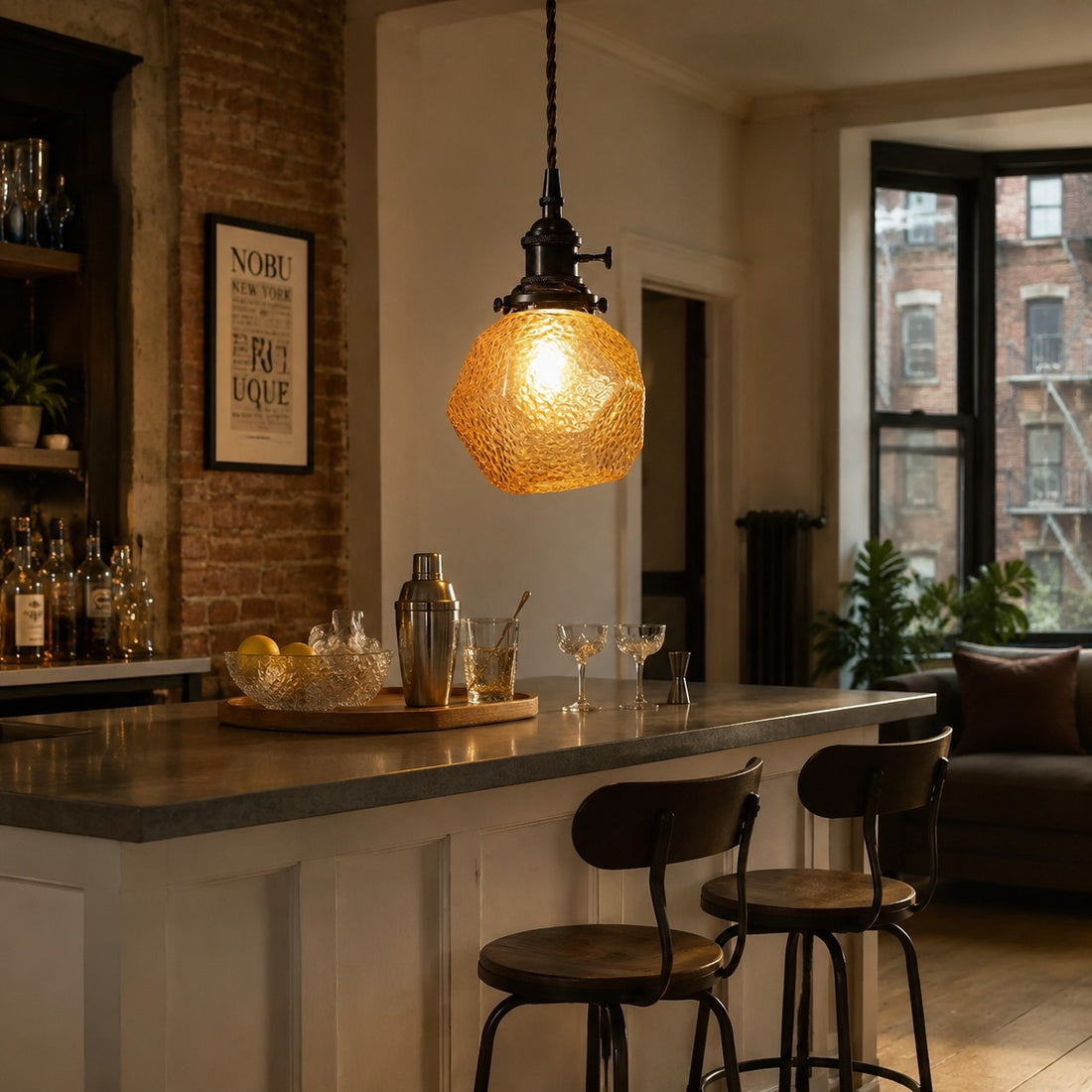 Vintage Faceted Glass Pendant Light