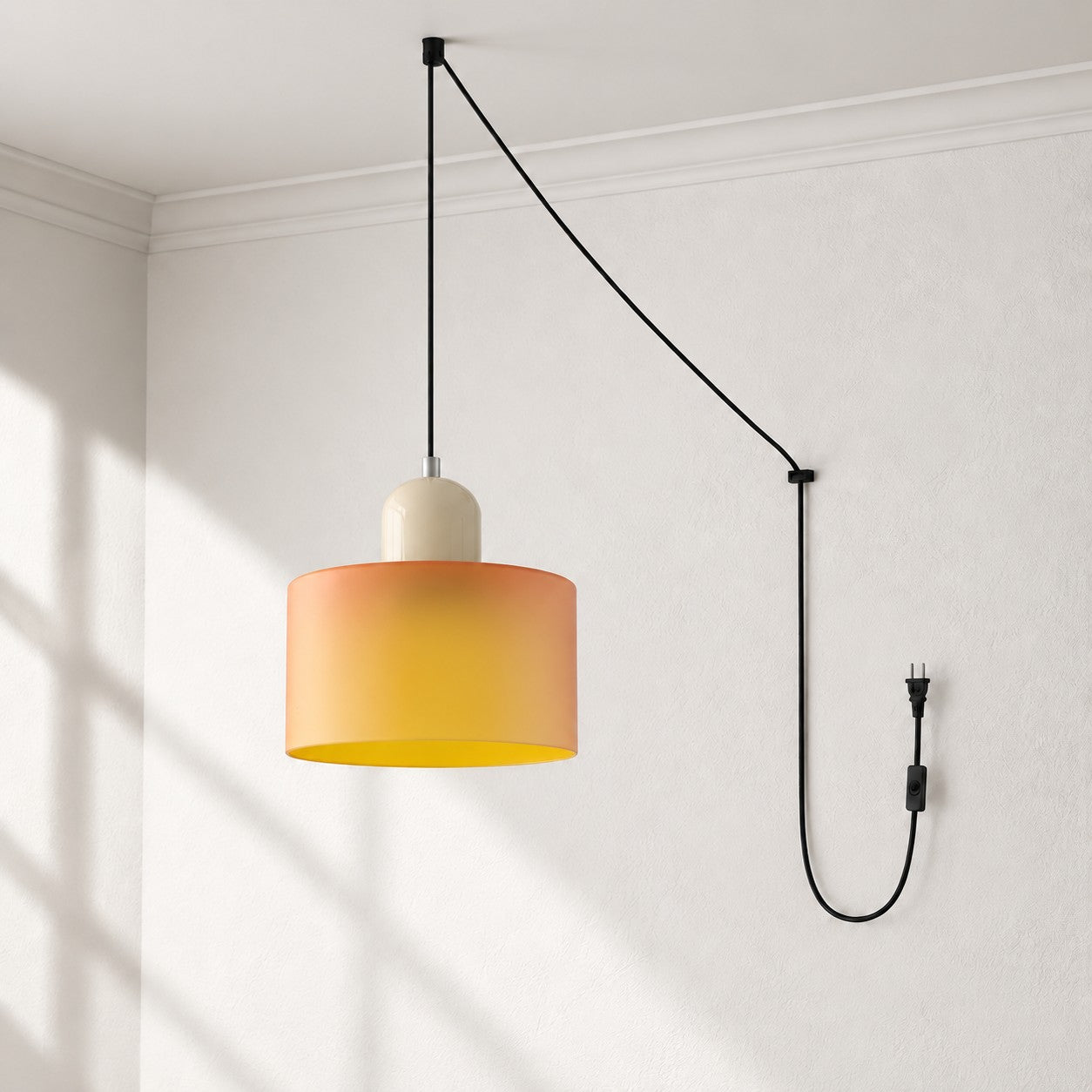 Mid-Century-Makronen-Pendelleuchte mit Stecker und Zugkabel - Bunter Lampenschirm als Hängelampe für die Wohnraumdekoration