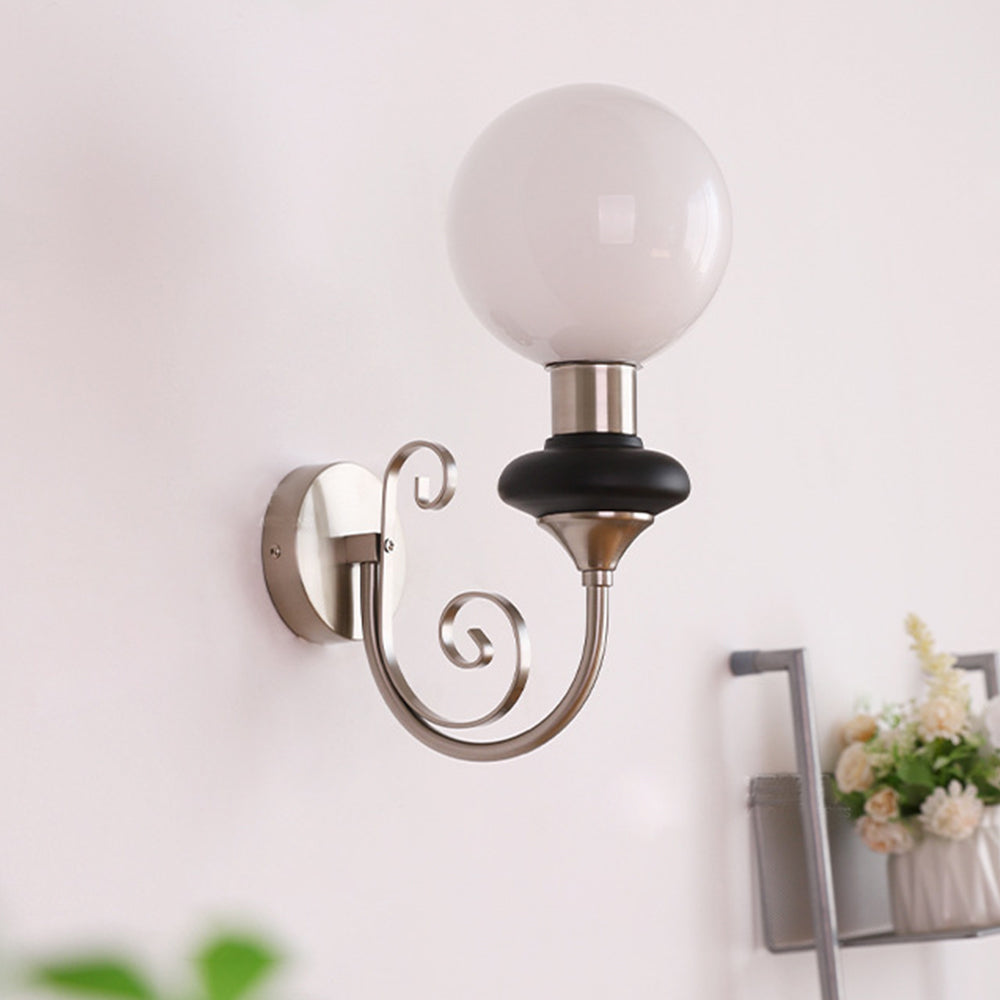 Retro Glass Wall Lamp - Single Ball Light French Style for Hallway