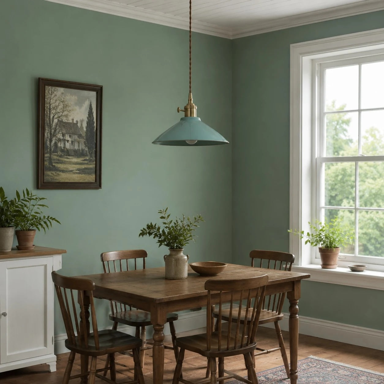 Ceramic pendant light above a table