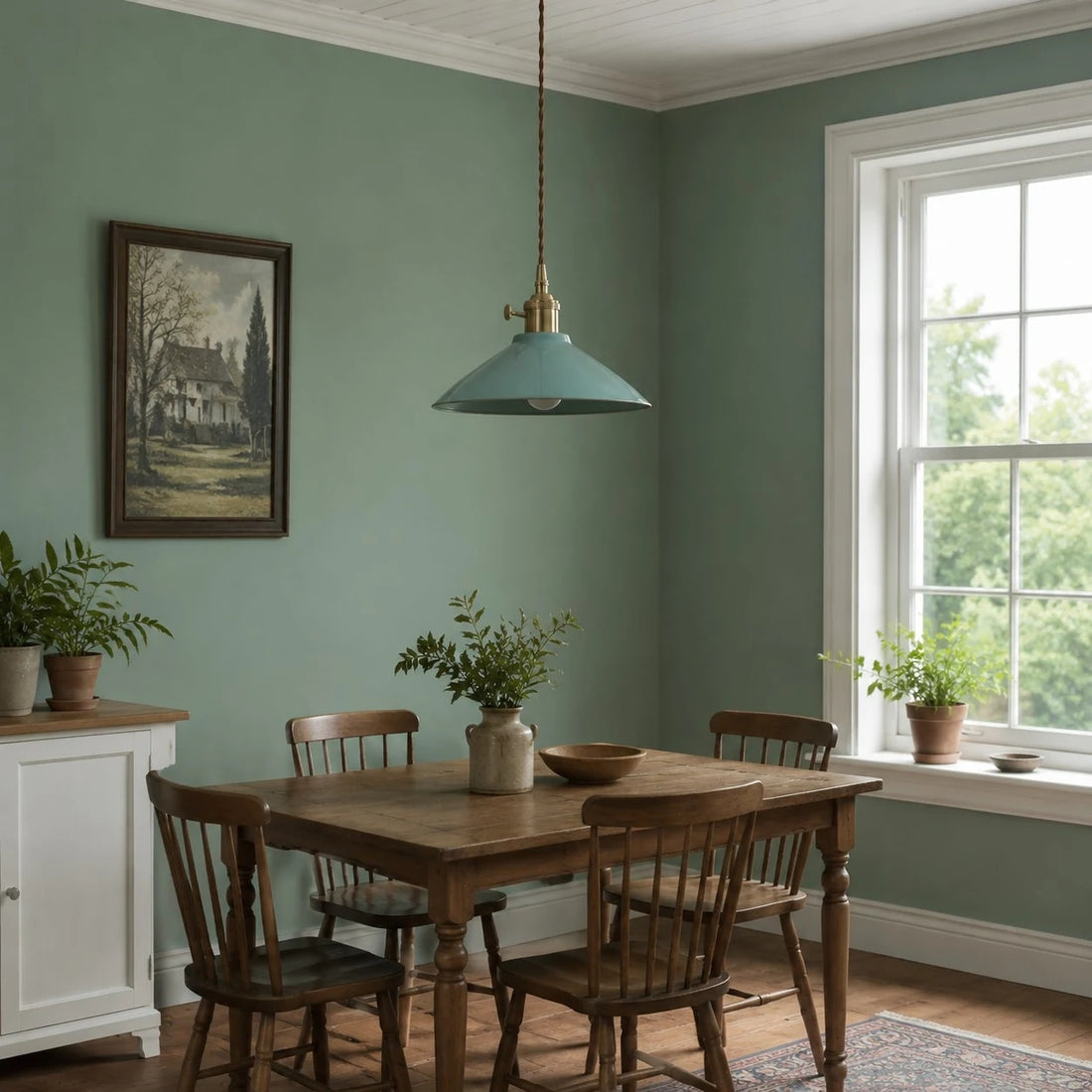 Ceramic pendant light above a table