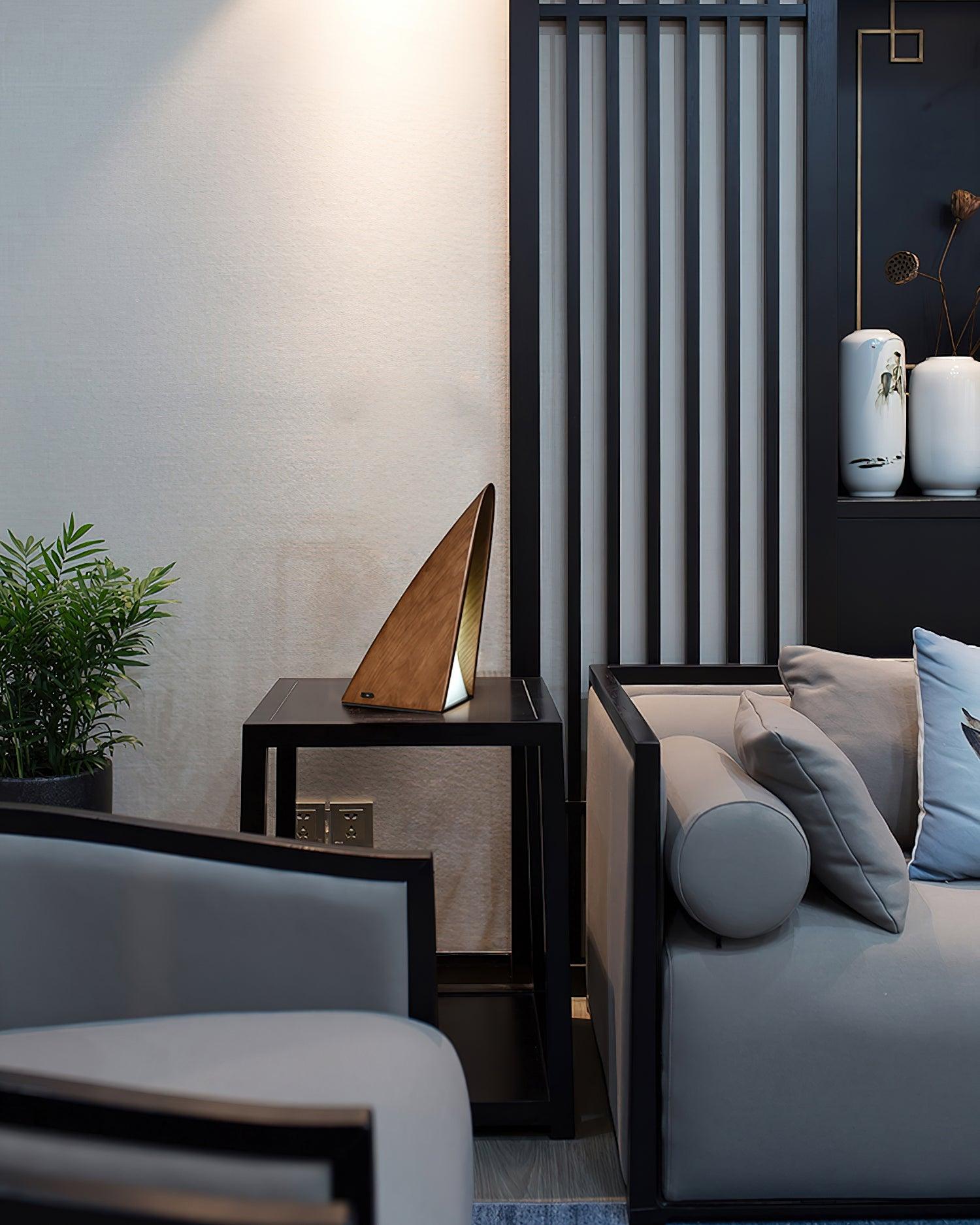 Triangular Table Lamp - Wooden Rechargeable LED for Bedroom & Office