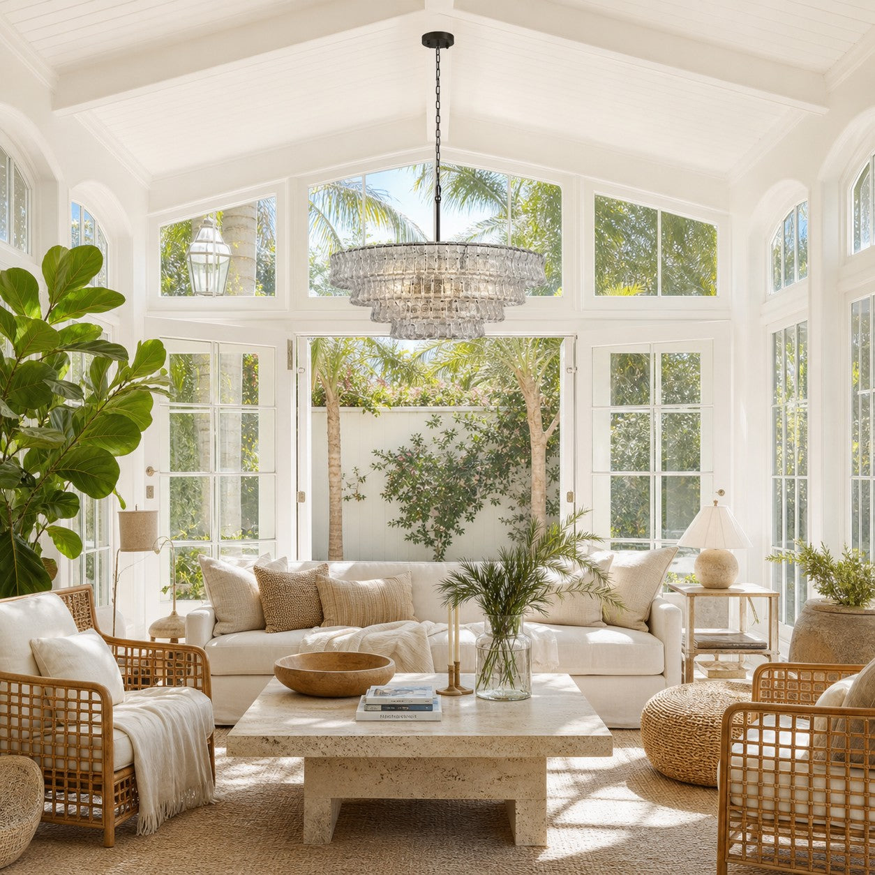 French Vintage Ripple Glass Chandelier