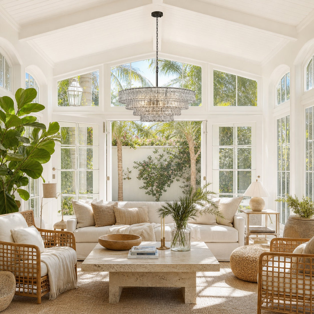 French Vintage Ripple Glass Chandelier