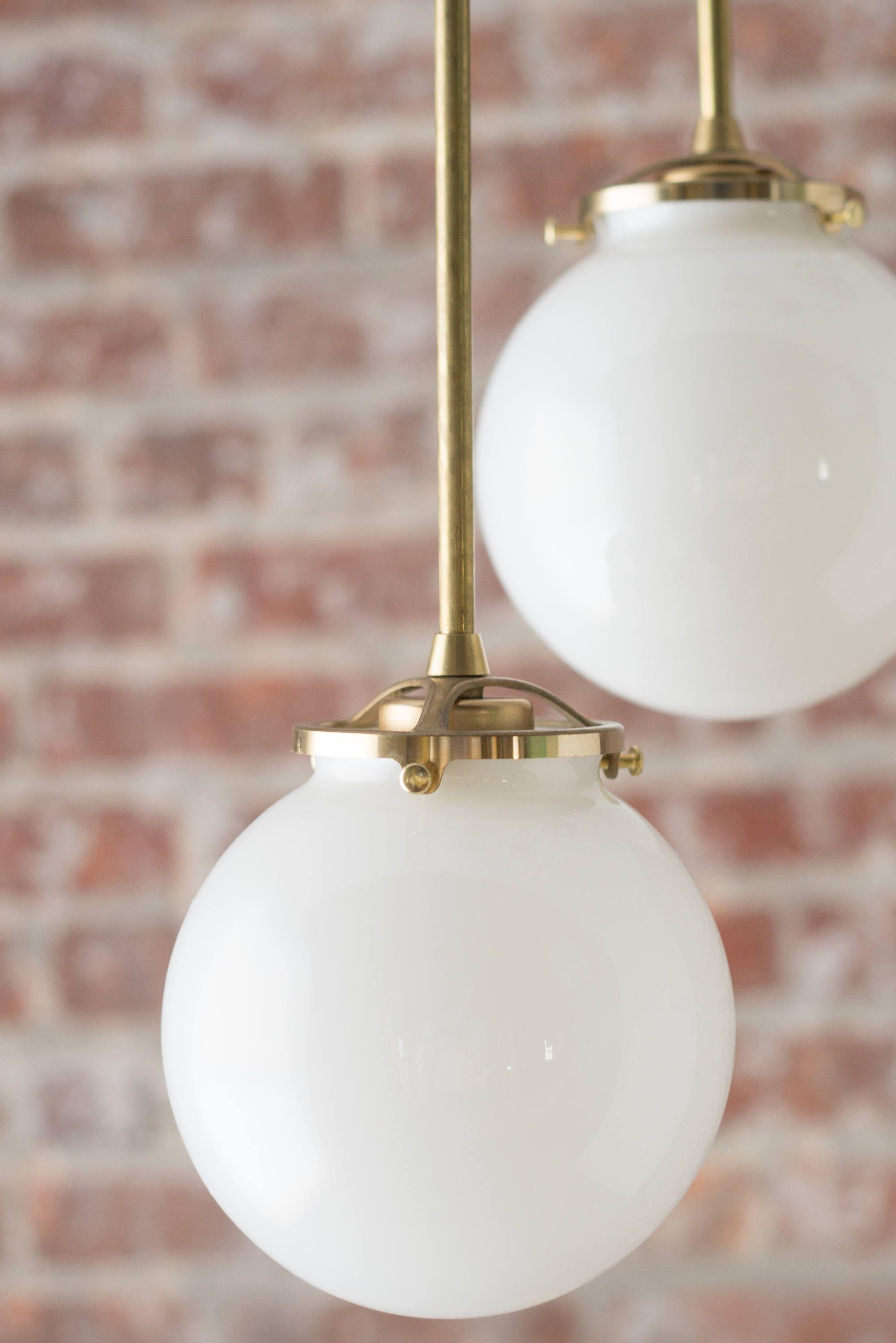 Glorica Glass 5 Globe Chandelier - Brass and Opal Glass Vintage Pendant Light