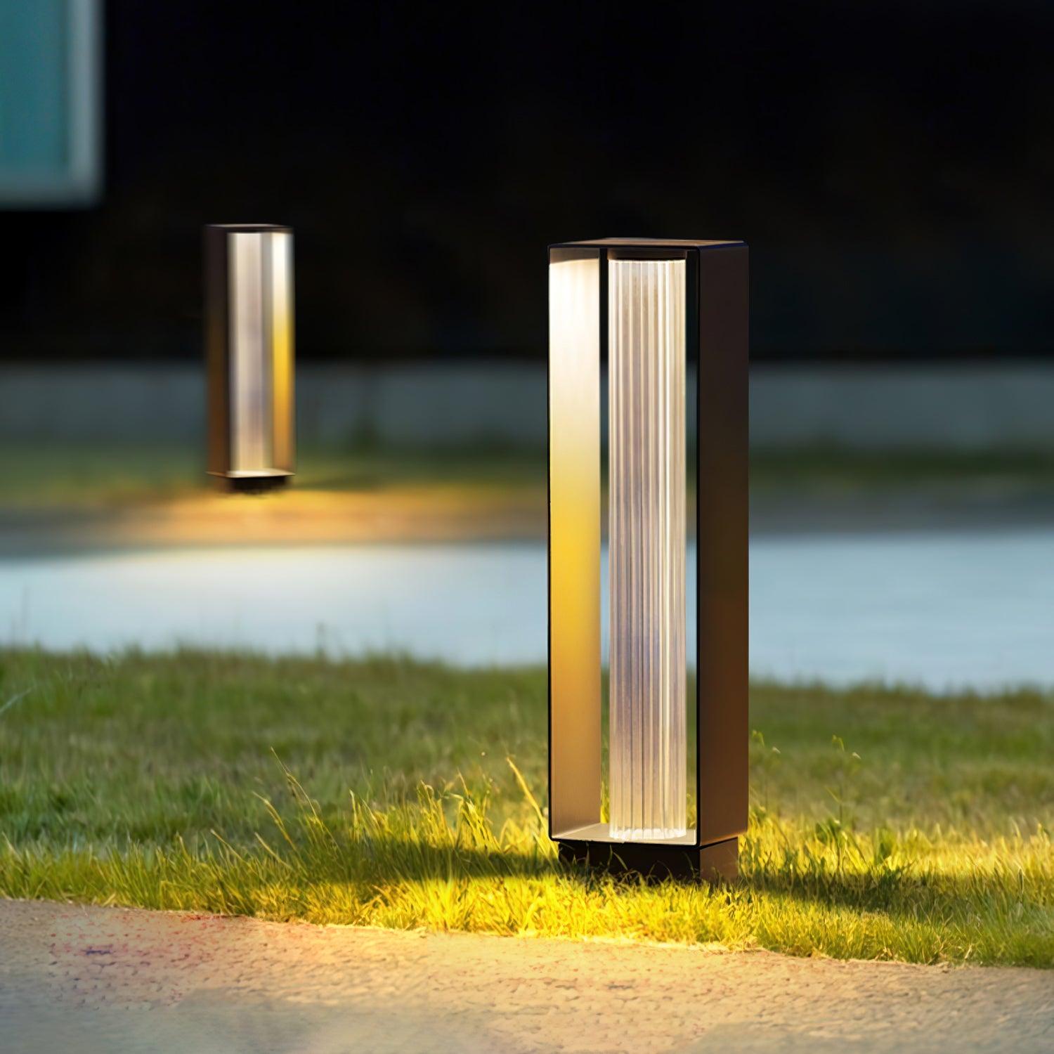 Frame Outdoor Post Lamp - Resilient Striped Glass Lamp for Driveway