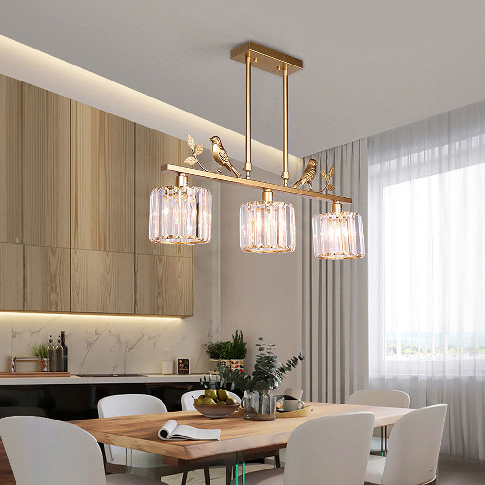 Crystal Island Pendant Light - Multi-Head Bird Theme Luxe Design
