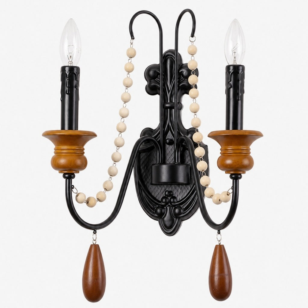 Black Beaded Candle Wall Sconce