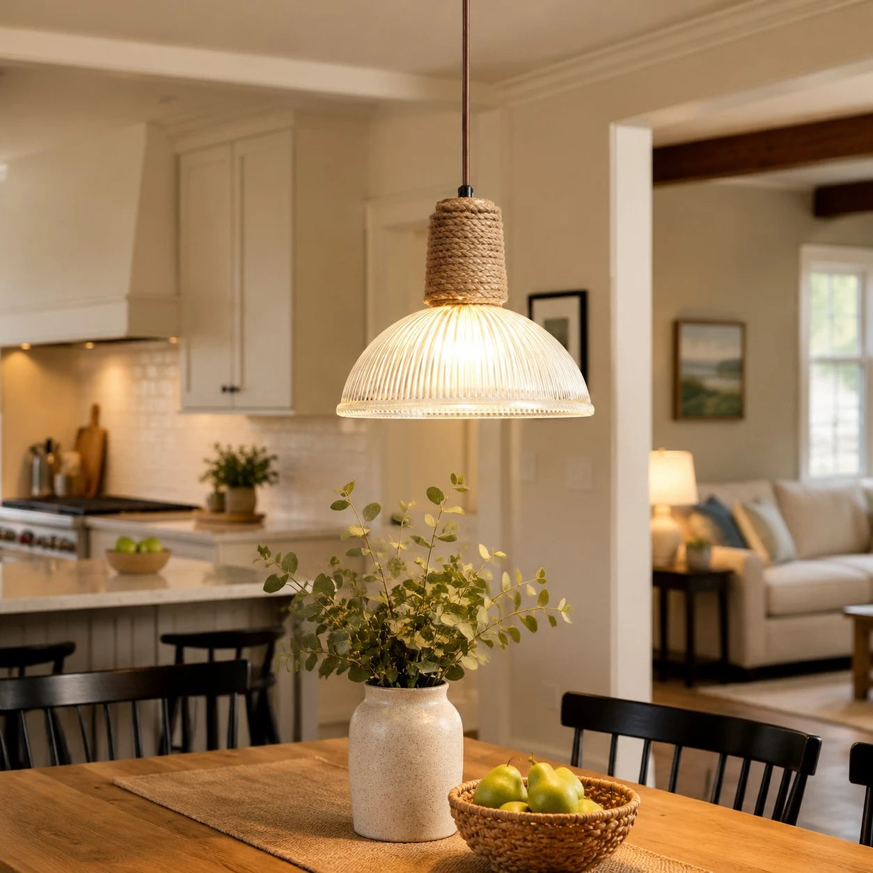 Rustic Woven Rope Glass Pendant Light Collection
