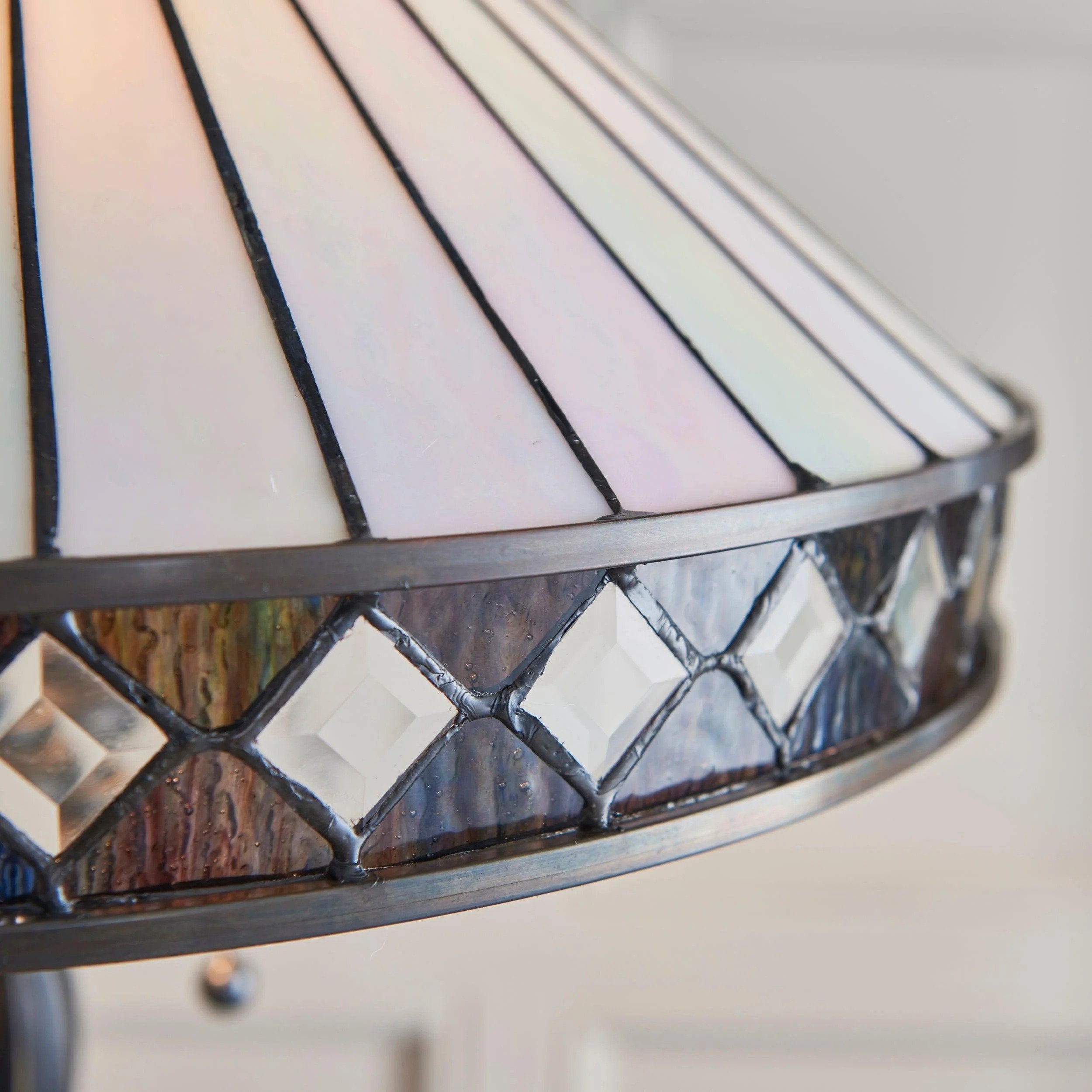 TF Fargo Geometric Tiffany Style Lamp — Amber and Cream Glass Accent Lighting for Bedroom or Study